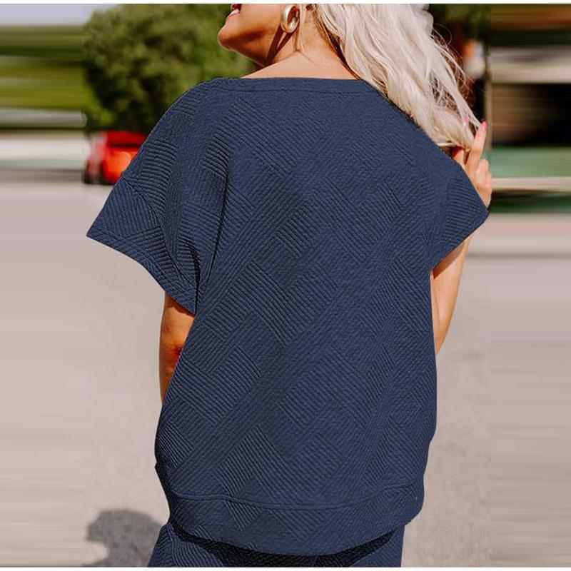 Sets for Women Summer Lounge Sets O-Neck Tops Wide Leg Crop Pants Vacation Travel Outfits