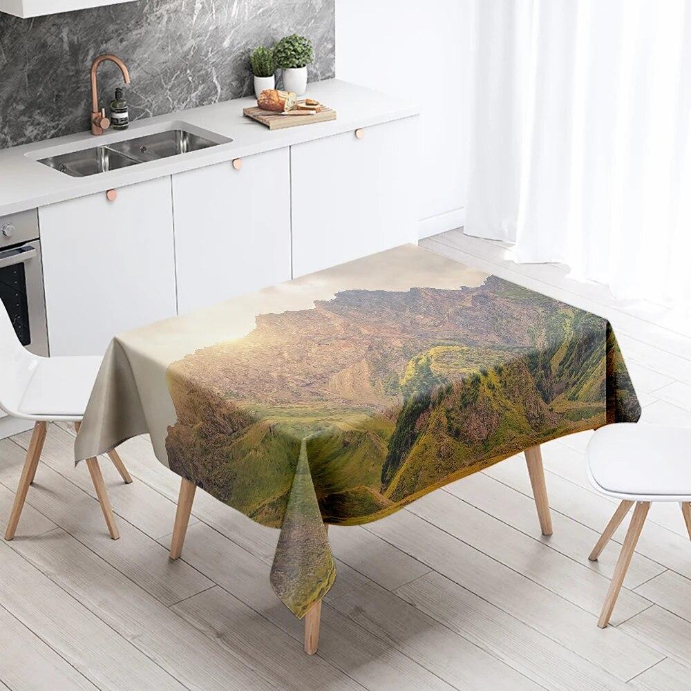 Misty Scenery Tablecloth Natural Trees  Anti-Fouling Waterproof Rectangular Kitchen Table Home Decoration