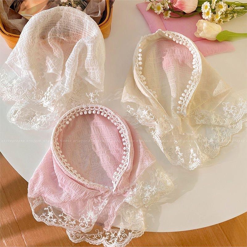 Idyllic lace headband new blast furnace top triangle scarf headband French retro plaid sweet and cute headscarf