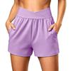 Women's Summer Casual Sport Yoga Shorts with High Waist Cross Waistband and Side Pockets Lightweight Breathable Fabric