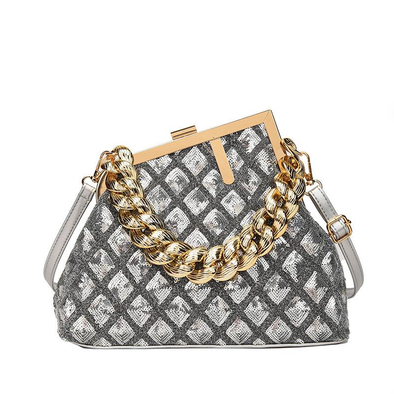 The new bag 2025 European and American fashion diamond small fragrant shoulder bag ins retro texture sequined messenger bag women