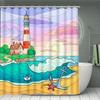 Coastal Lighthouse Bathroom Set With Shower Curtain And Rugs - Machine Washable, Includes 12 Hooks, Toilet Seat Cover, And Bath
