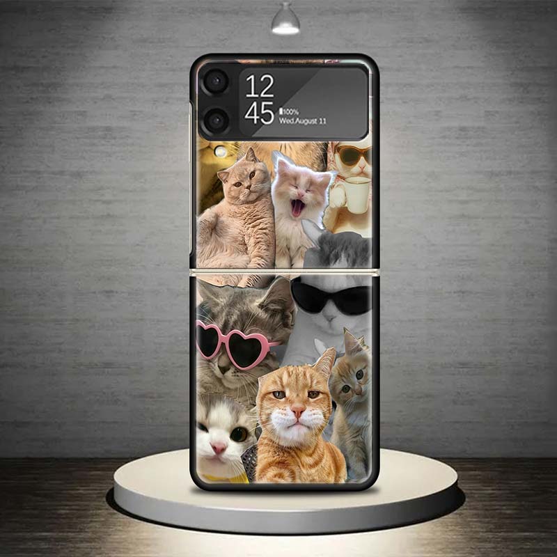 Crying Cat Memes Phone Case For Samsung Galaxy Z Flip 7 6 5 4 3 5G Shockproof Cover Z Flip7 Flip6 ZFlip5 Flip3 Flip4 Luxury Shel
