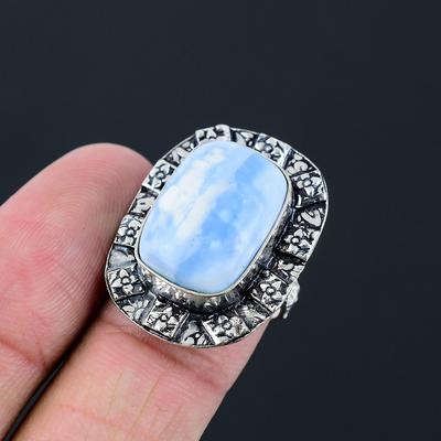 Wedding Gift For Her 925 Silver Natural Owyhee Blue Opal Statement Ring Size 7