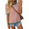 Women's Summer New Round Neck Striped Collision Colour Short Sleeve Casual Jumper