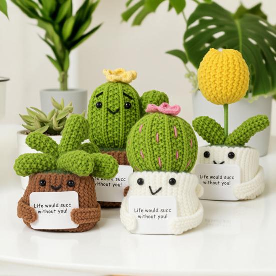 Crochet Cactus Potted Plants, Handmade Knitted Cactus for Home Office Car Decoration, Decorative Plants for Lasting Beauty, Gift for Women Family