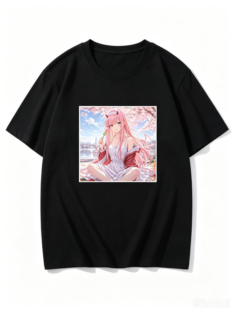 Zero Two Darling In The Franxx Cherry Blossom Picnic Anime Frame Graphic Crew Neck Short Sleeve Unisex And Unisex Tshirt
