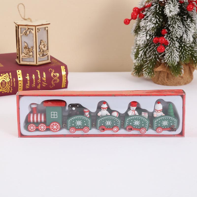 Painted Wooden Christmas Train Ornament - Solid Wood Children's Toy