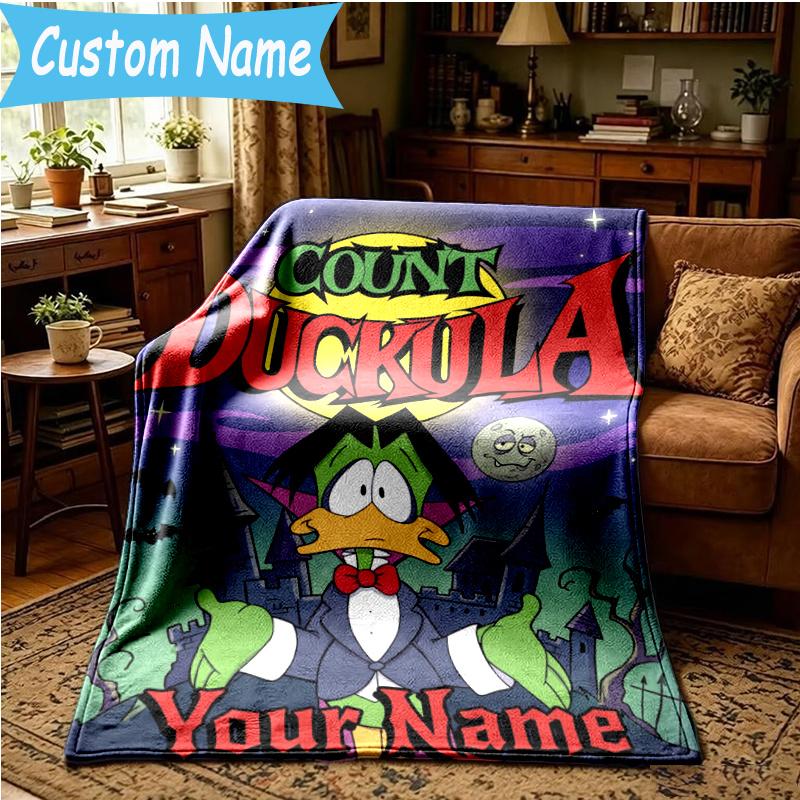 Custom Name Count Duckula Blanket Flannel Blanket for Camping, Hiking, Garden Parties, Picnic Essentials,gift for family and friend