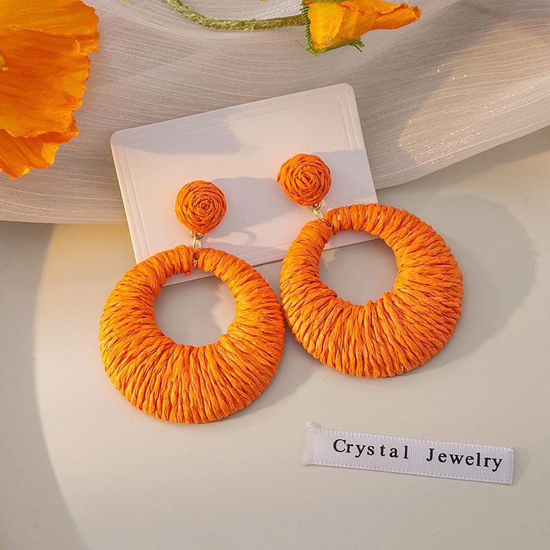 Colorful Raffia Woven Bohemian Hoop Earrings for Women