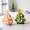 Pink And Green Holiday Accents Christmas Tree Ornament, Glowing Retro Resin Tabletop Decor with Star Small Night Lights Topper, Vintage Xmas
