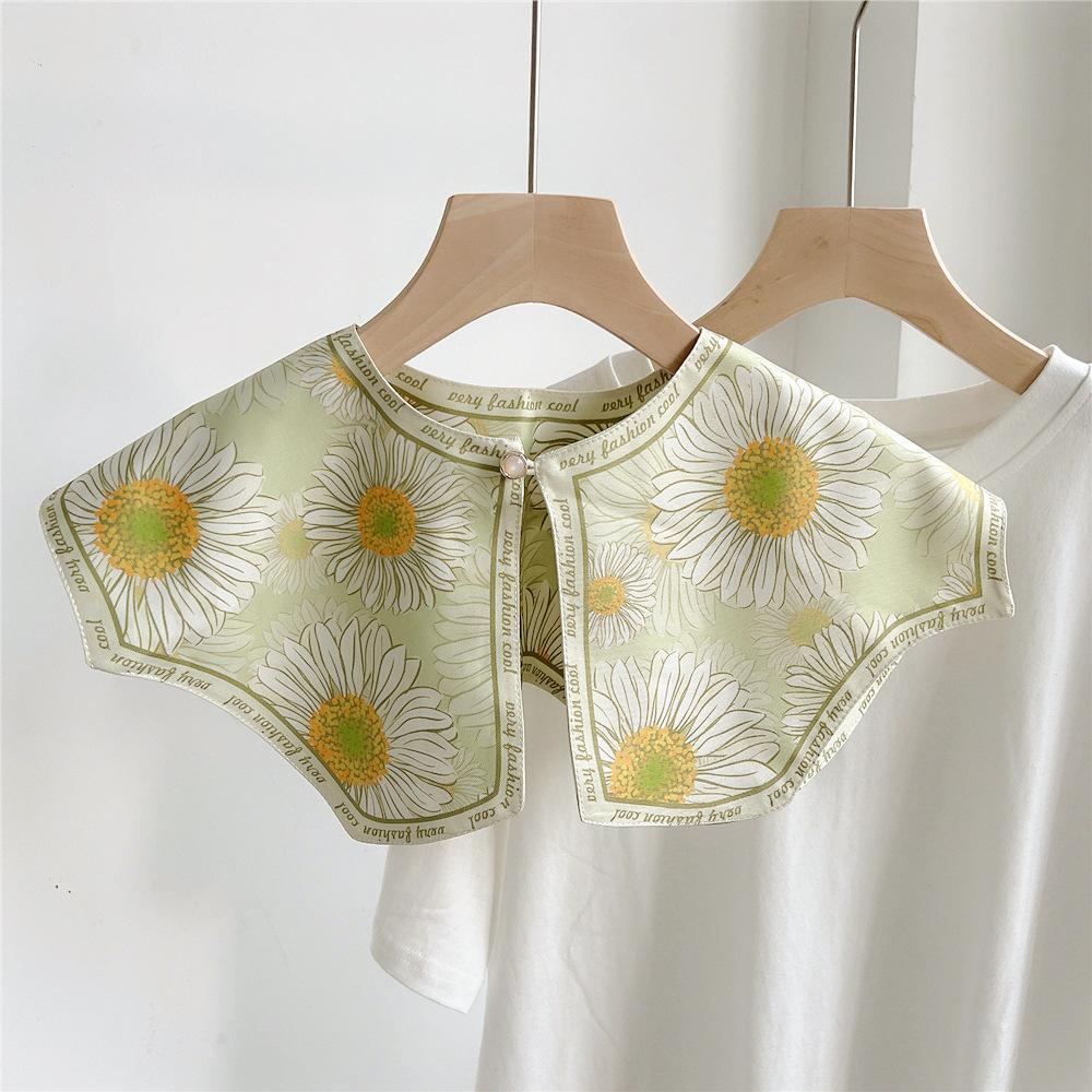 42*43cm Print Flower Sunscreen Shawl Scarf Decoration Fake Detachable Collar Protect Neck Shoulder Women Girl Dress Accessories