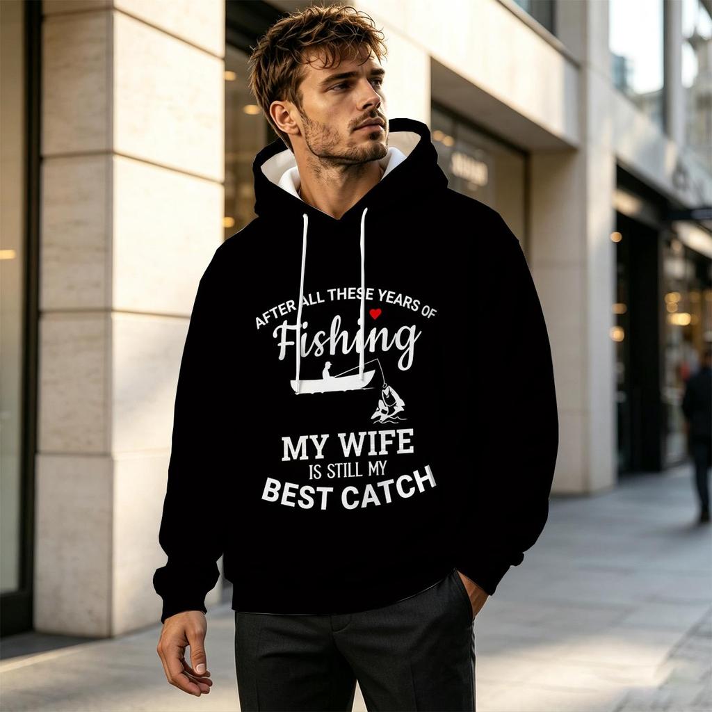 Men's Comfortable Cotton Breathable Fishing-Themed Hoodie, Casual Daily & Outdoor Fishing Wear, Couple Christmas Gift