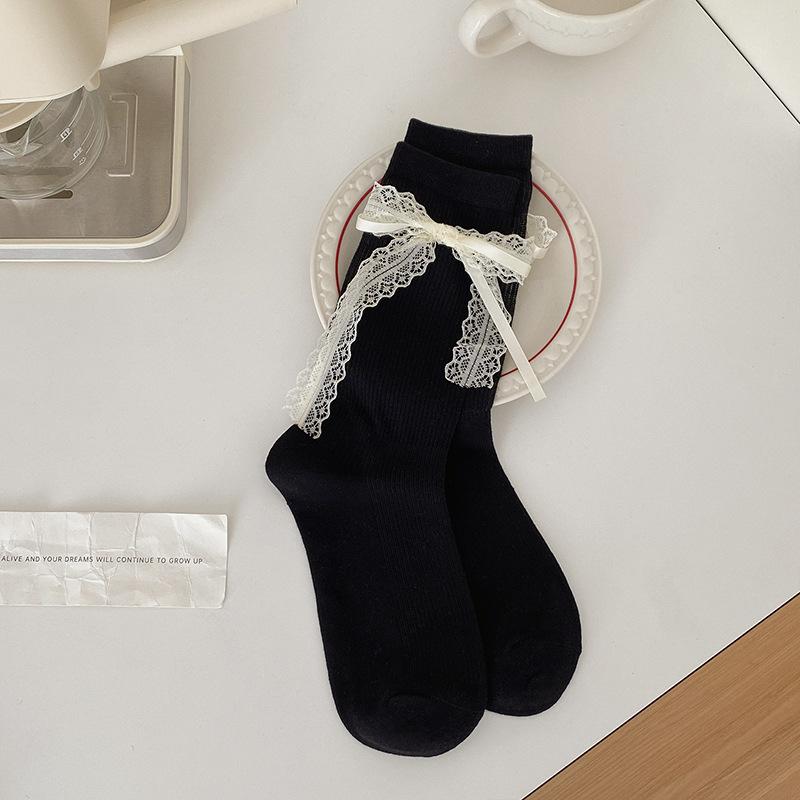 Female Spring and Summer Thin Style Lace Bow Mesh Breathable Sweet Ballet Wind Tube Cotton Socks