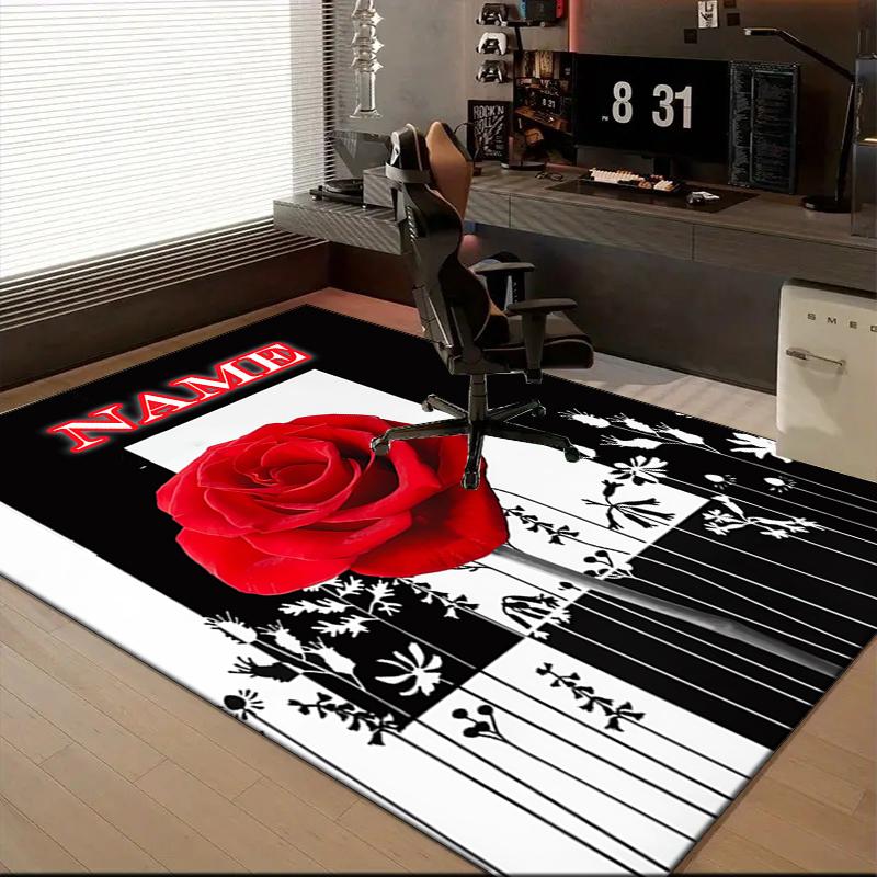 1PC Custom Name Rose Floral Art Theme Floor Mat Ideal for Living Room, Game Rooms, Office, Bedroom,Floor Mat Playful Design
