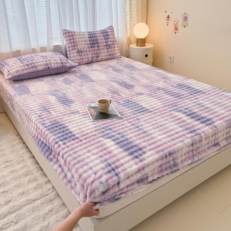 Warm Thick Bed Sheet for Winter Single/Queen/King Fleece Pluffy Fitted Bed Sheet Cartoon Mattress Cover(pillowcase need order)