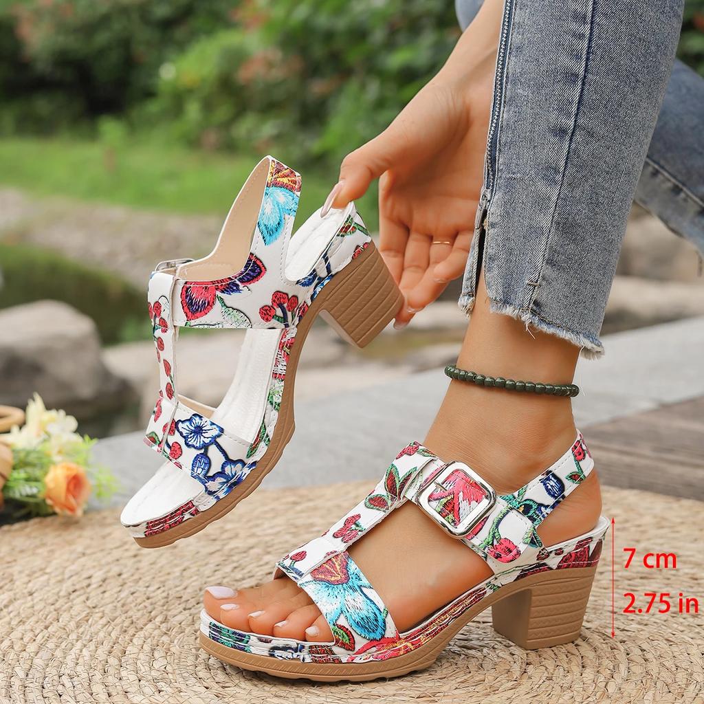 Fashion New Women's Open Toe Chunky Heel Sandals Summer Retro Heeled Shoes for Women Sandals Outdoor Casual Women's Platform Shoes