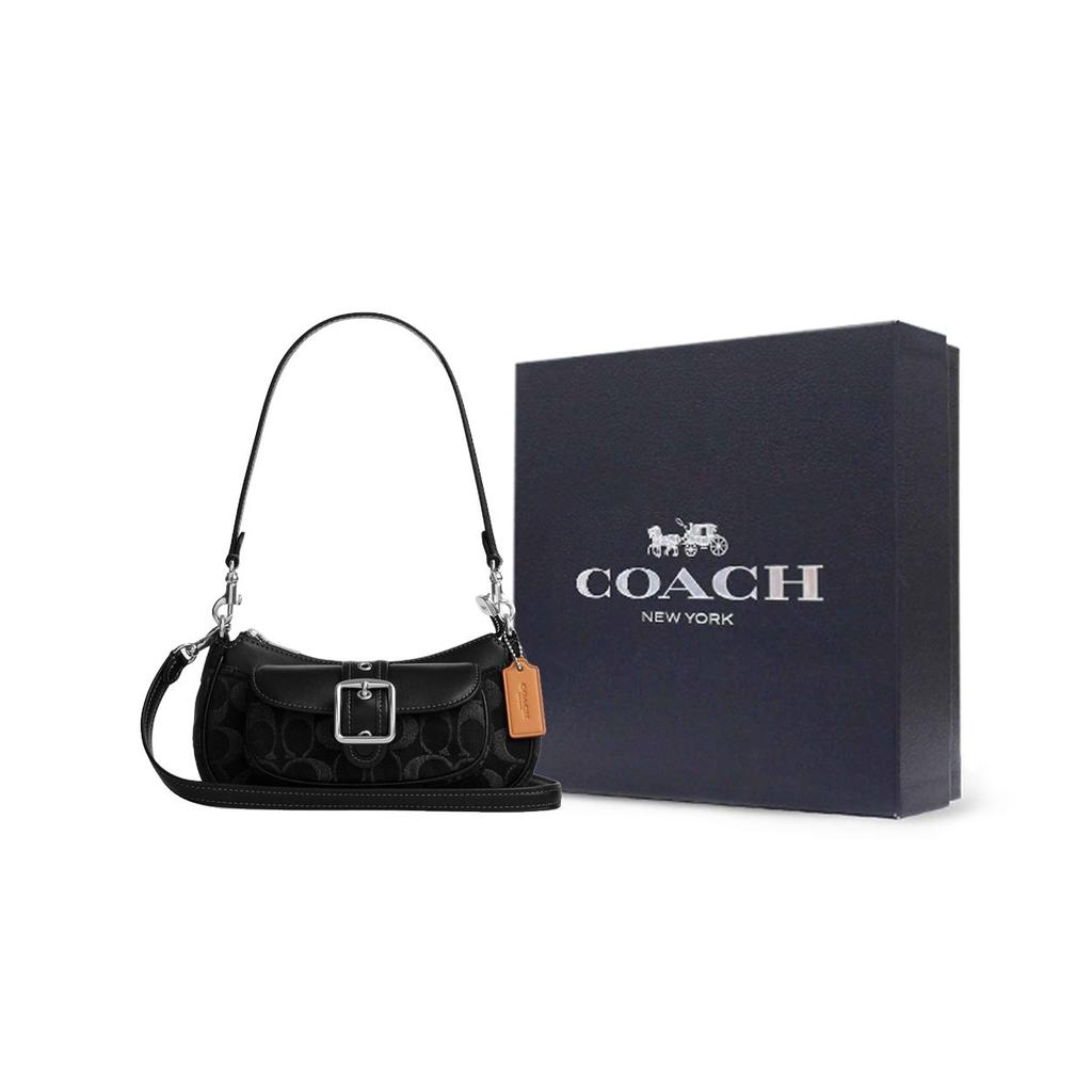 Coach Ashton 20 Klasická Logo Uzavírání na zip Látka a kůže Taška přes rameno Mini Dámská taška přes rameno Černá CCZ49-SVBK