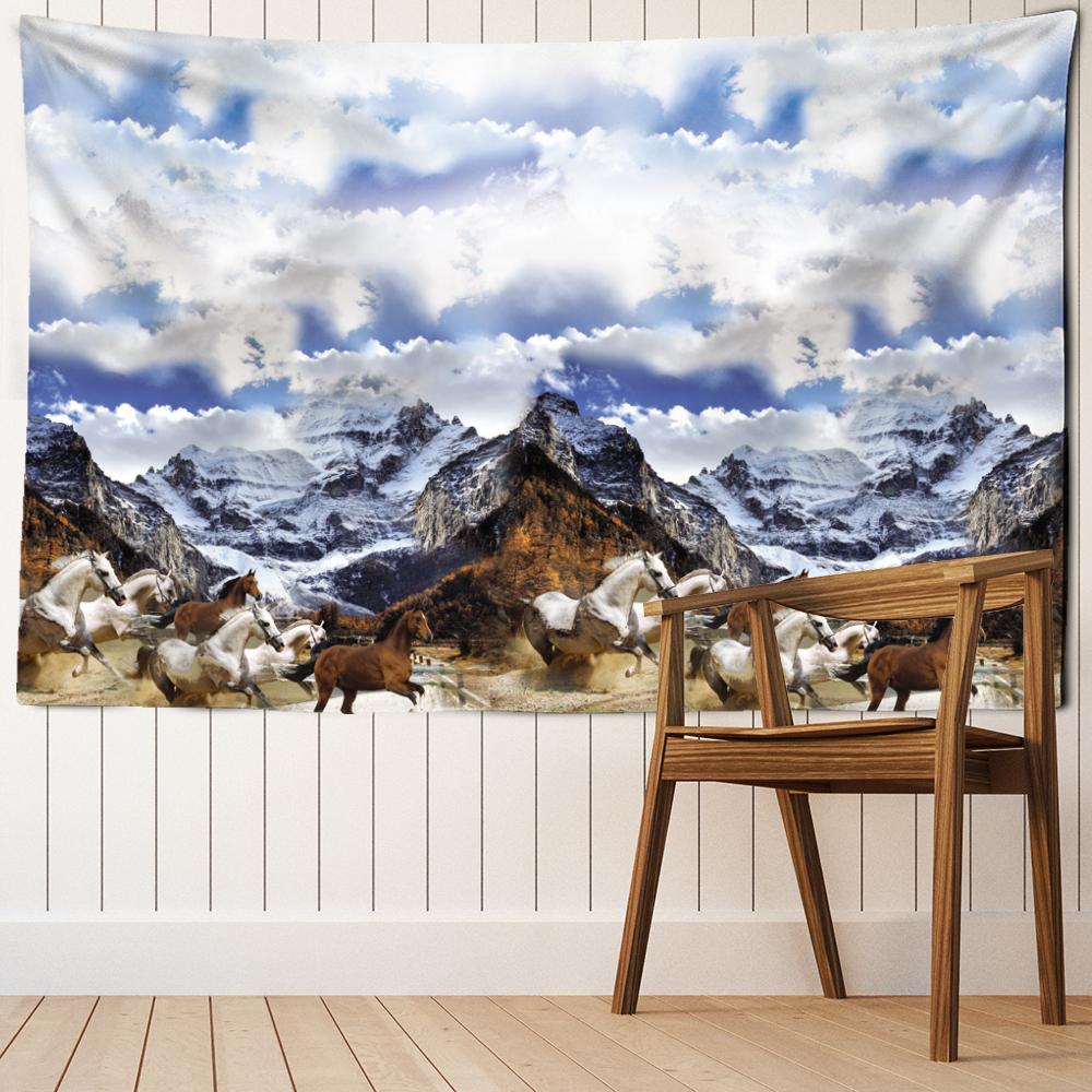 

Снежная гора скачущая лошадь гобелен настенный природный пейзаж живопись психоделический хиппи домашний декор 150x150cm