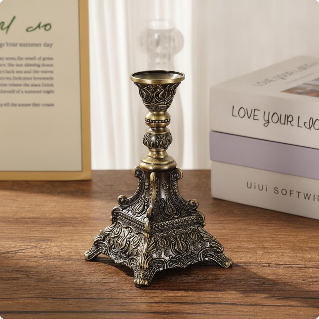Candlestick Holder Ornate Candle with Feet Decorative for Tabletop, Weddings, Living Room