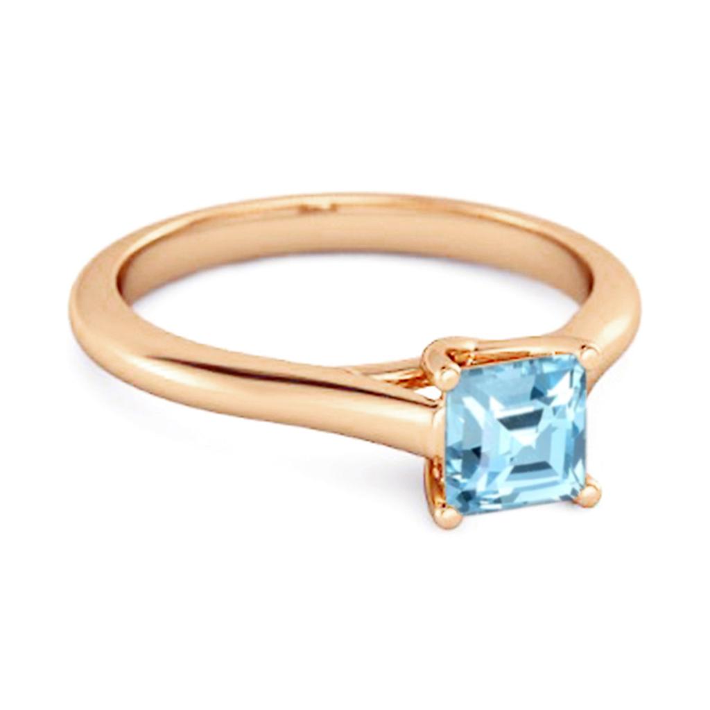 Solitaire Square Cut Blue Topaz 925 Sterling Silver Rose Gold Vermeil Promise Ring