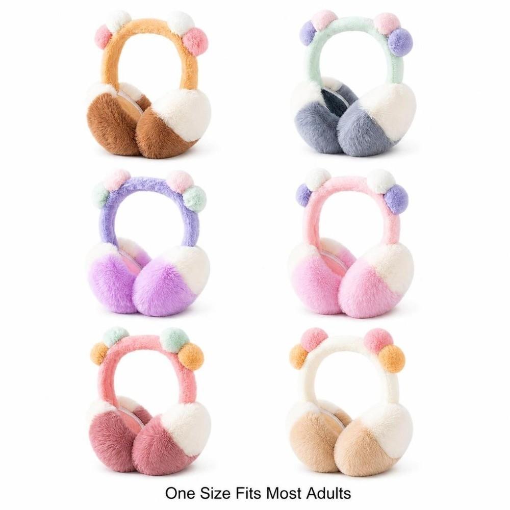 Fluffy Plush Ear Warmers Two Tone Foldable Ear Muffs Fashion Pom Pom Earmuffs  Winter Outdoor