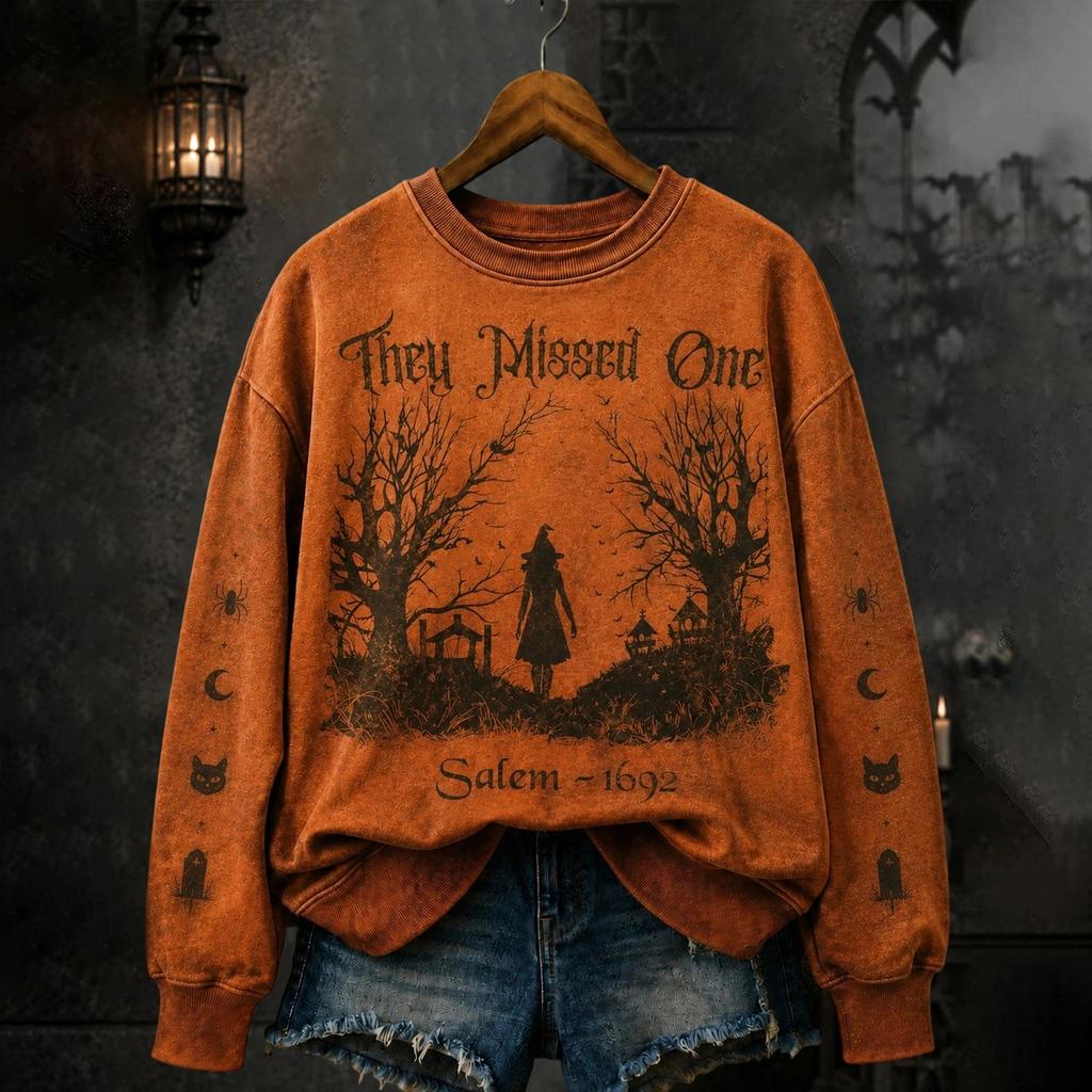 Women's Halloween Print Pullover Neck Long Sleeve Top