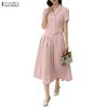 ZANZEA Women Short Sleeve Blouse and Midi Skirts Summer Two Piece Suit Sets