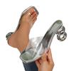 Summer new Roman sandals metal rhinestone cover toe transparent word with crystal high-heeled slippers