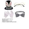 Rabbit Costume Set 4 Piece Bunny Ear Top Hat Glasses Necktie Gloves Set for Halloween Easter Cosplay Accessory