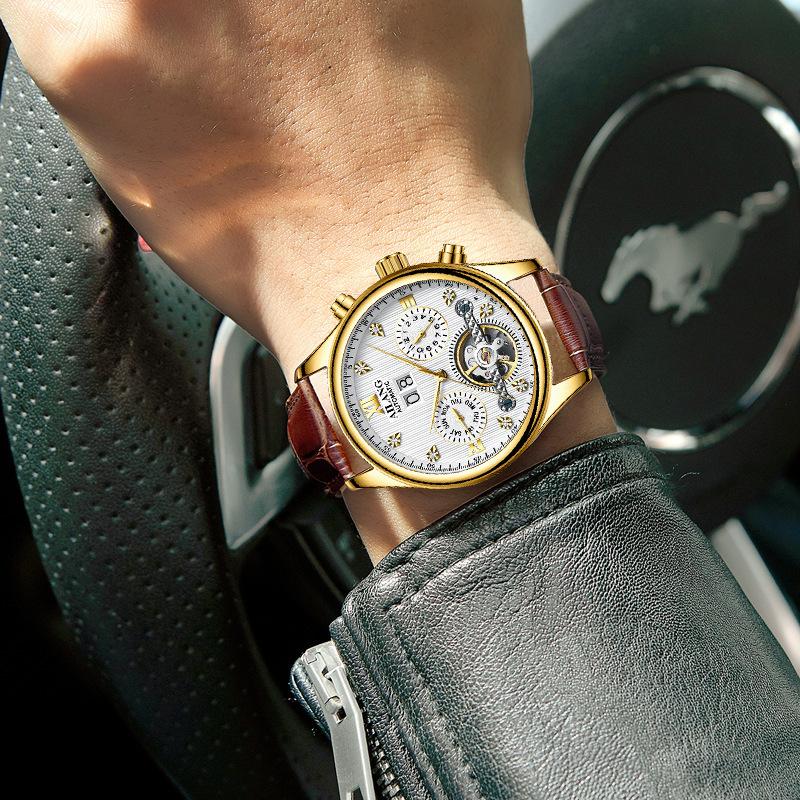 Ai Lang Hollow Tourbillon Watch Men'S Fully Automatic Mechanical Men'S Watch Multifunctional Stainless Steel Waterproof Waterproof Watch Men'S