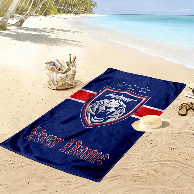 Name Custom Johor Darul Ta'zim FC Print Beach Towel, Large Soft Quick Dry Towel for Beach Camping Swimming