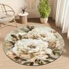 Elegant Peony Floral Round Rug Non-Slip Machine Washable Floor Mat 2D Flat Soft Area Rug for Living Room Bedroom Home Decor