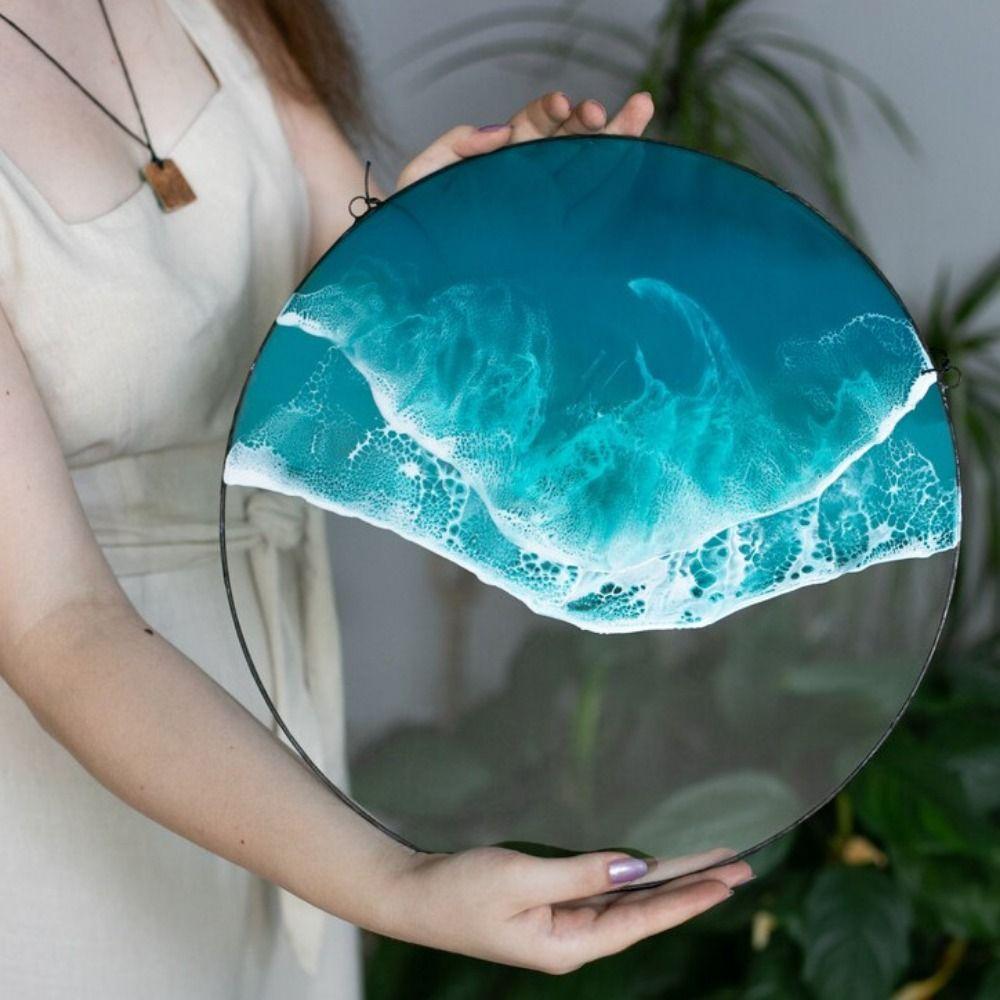 with Hanging Rope Ocean-Wave Wall Art Hangings Round Sea Wave Stained Acrylic Panels  Indoor