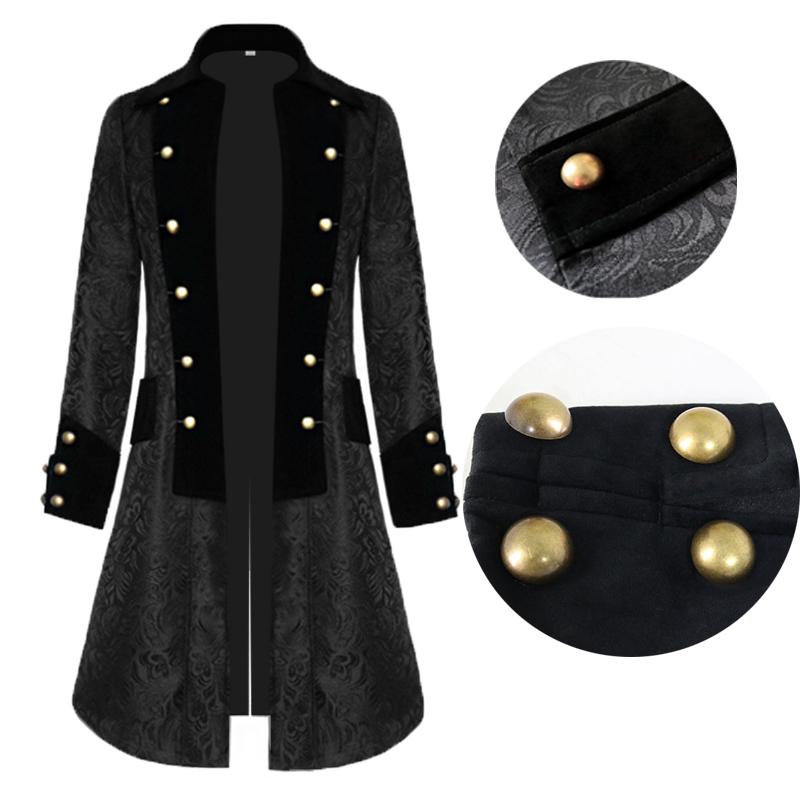 Men Medieval Costume Solid Color Jacquard Jackets Coat Retro Long Uniform