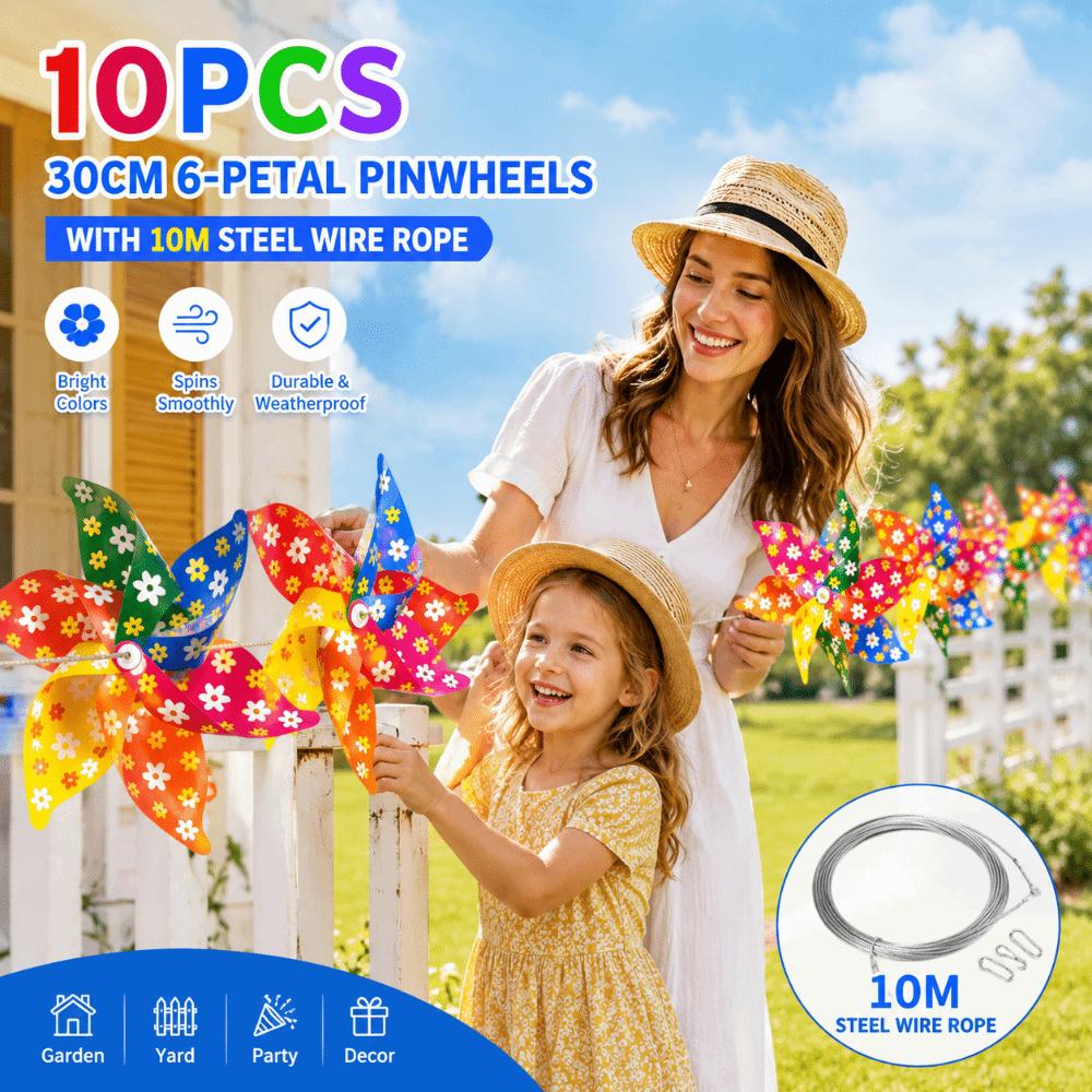 3D Flower Colorful Windmill String Mounted Bird Repeller Spinning Outdoor Pinwheel  Garden Yard