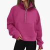 Womens Winter Fleece Hooded Sweatshirt Loose Fit Long Sleeve Raglan Half Zip Pullover Streetwear