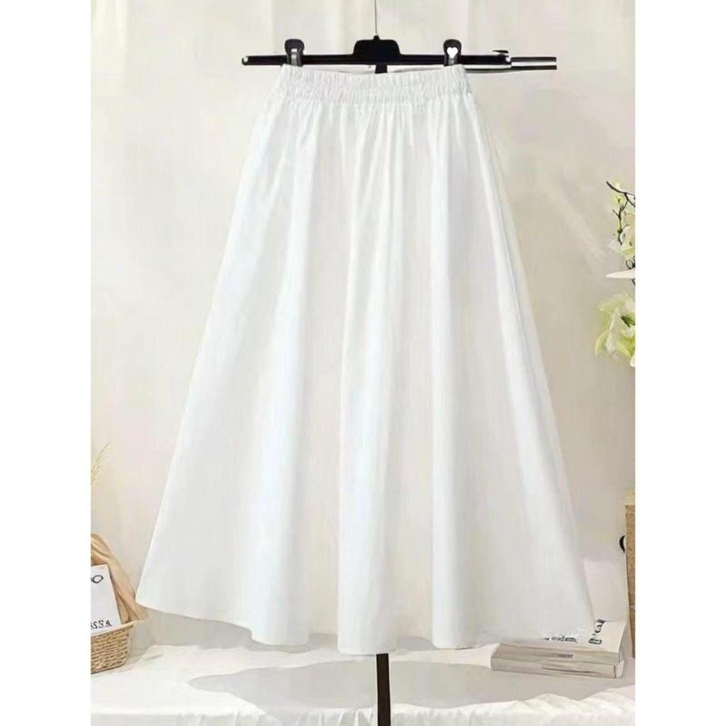 Petite White A-Line High-Waisted Mid-Length Skirt for Spring and Autumn - Plus Size Available