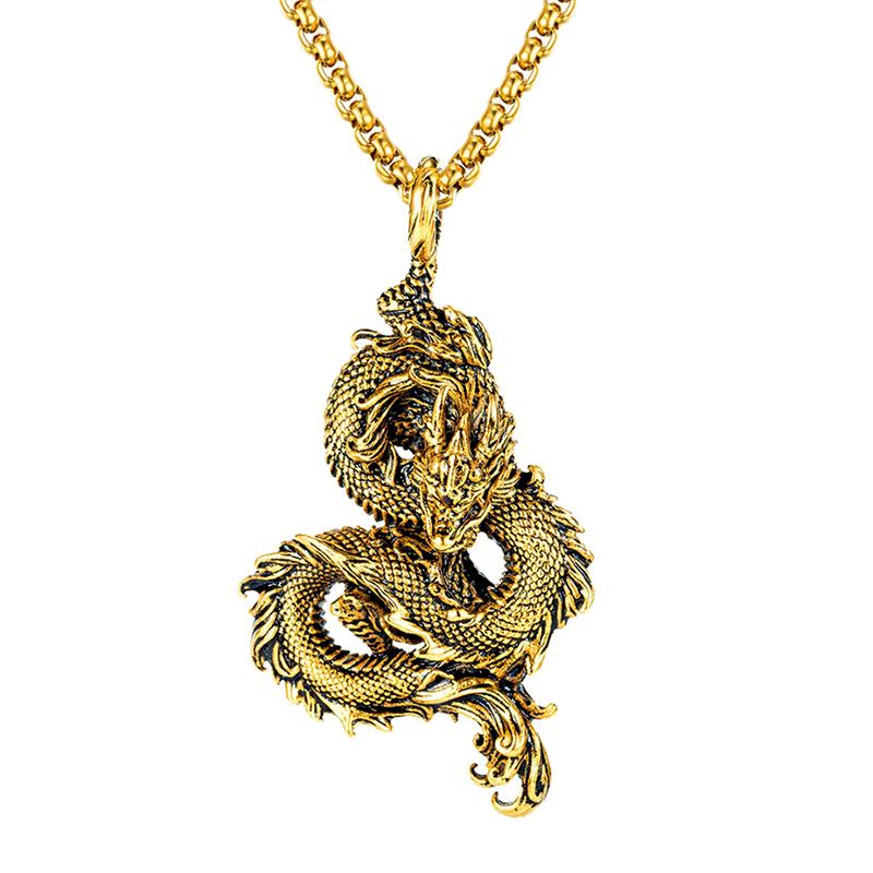 Fashion Chinese Dragon Pendant Chain Stainless Steel Domineering Loong Necklaces Amulet Unique Charm Men's Jewelry Accessories
