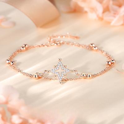 Sterling Silver 925 Bracelet for Women Korean Starry Sky Light Luxury Ins Style Double Layer Gypsophila Bracelet Fashionable Temperament