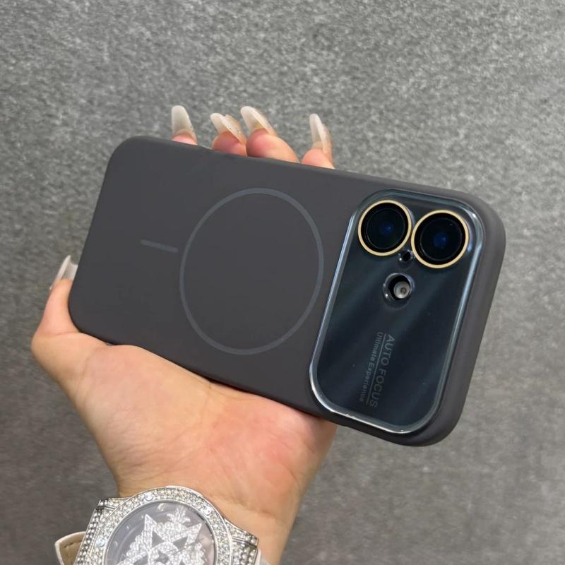 Luxury Liquid Silicone With Crystal Lens Protection Phone Case For iPhone 17 16 15 14 Pro Max 13 Magnetic Wireless Charge Cover