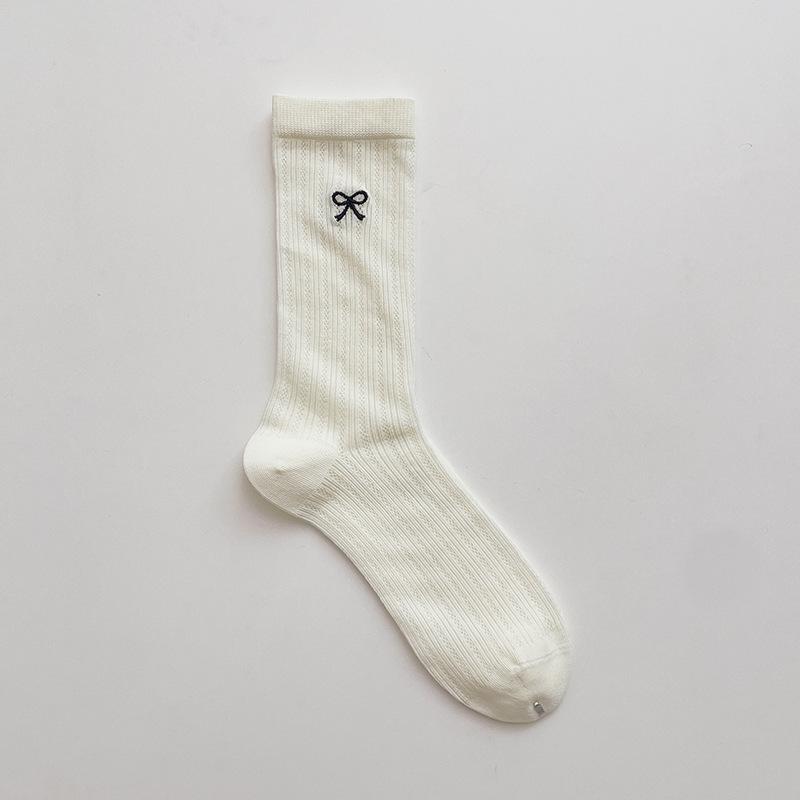 Women's Summer Thin Sweet Bow Embroidered Breathable Mesh High Socks