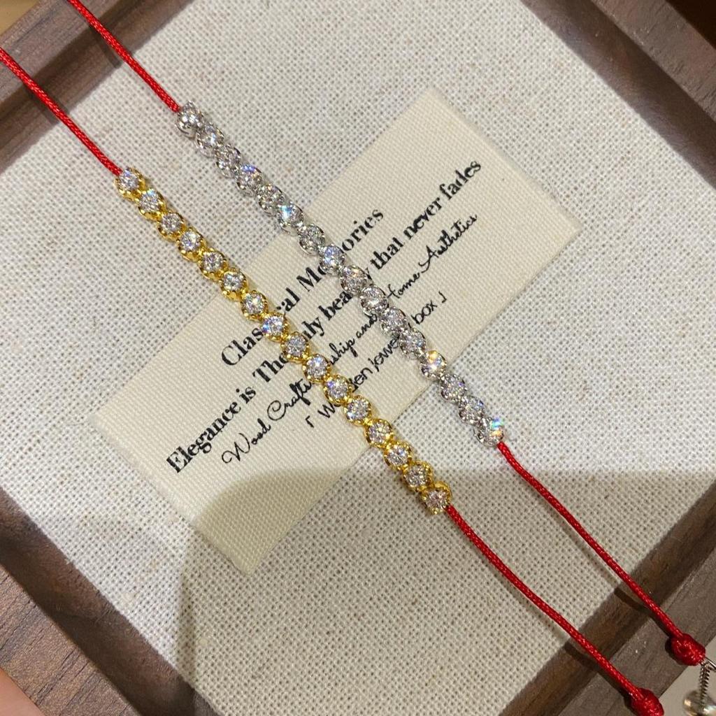 Bubble Diamond S925 Silver Red String Bracelet with 5A High Carbon Diamonds - Year of the Horse Jewelry for Women