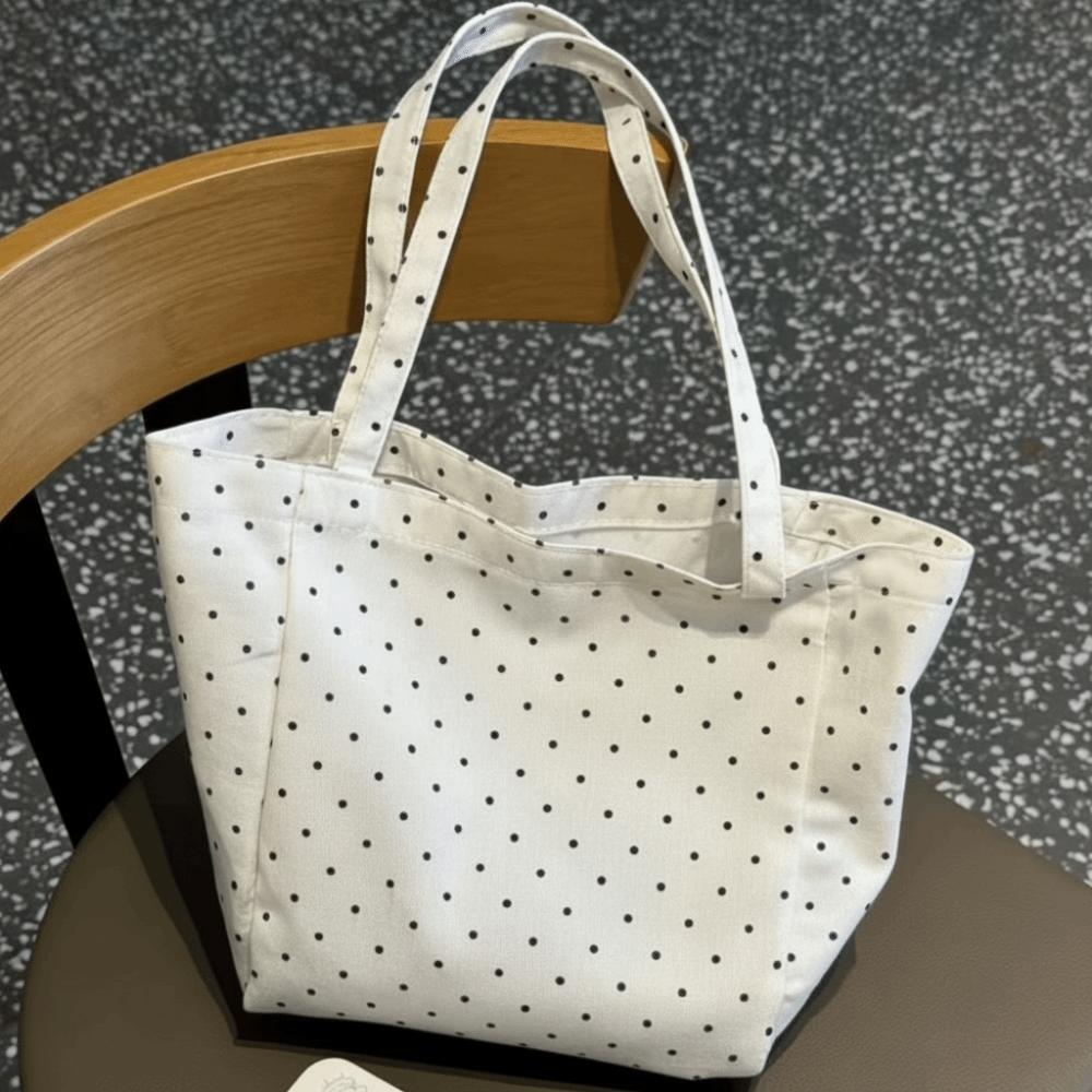 Fashion Canvas Polka Dot Tote Bag Versatile Portable Handbag Large Capacity Shoulder Bag Women