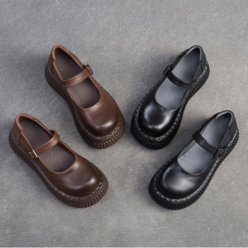 Johnature Scarpe Mary Janes Scarpe con plateau piatte in vera pelle Sandali con altezza della suola spessa con fibbia