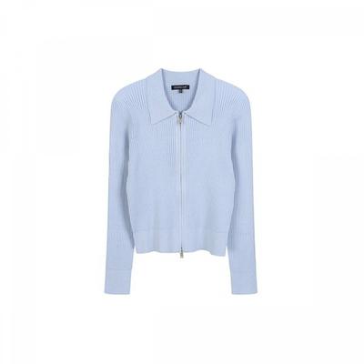 Ribbed Collar Two Way Knit Zip Up Ar1kg263