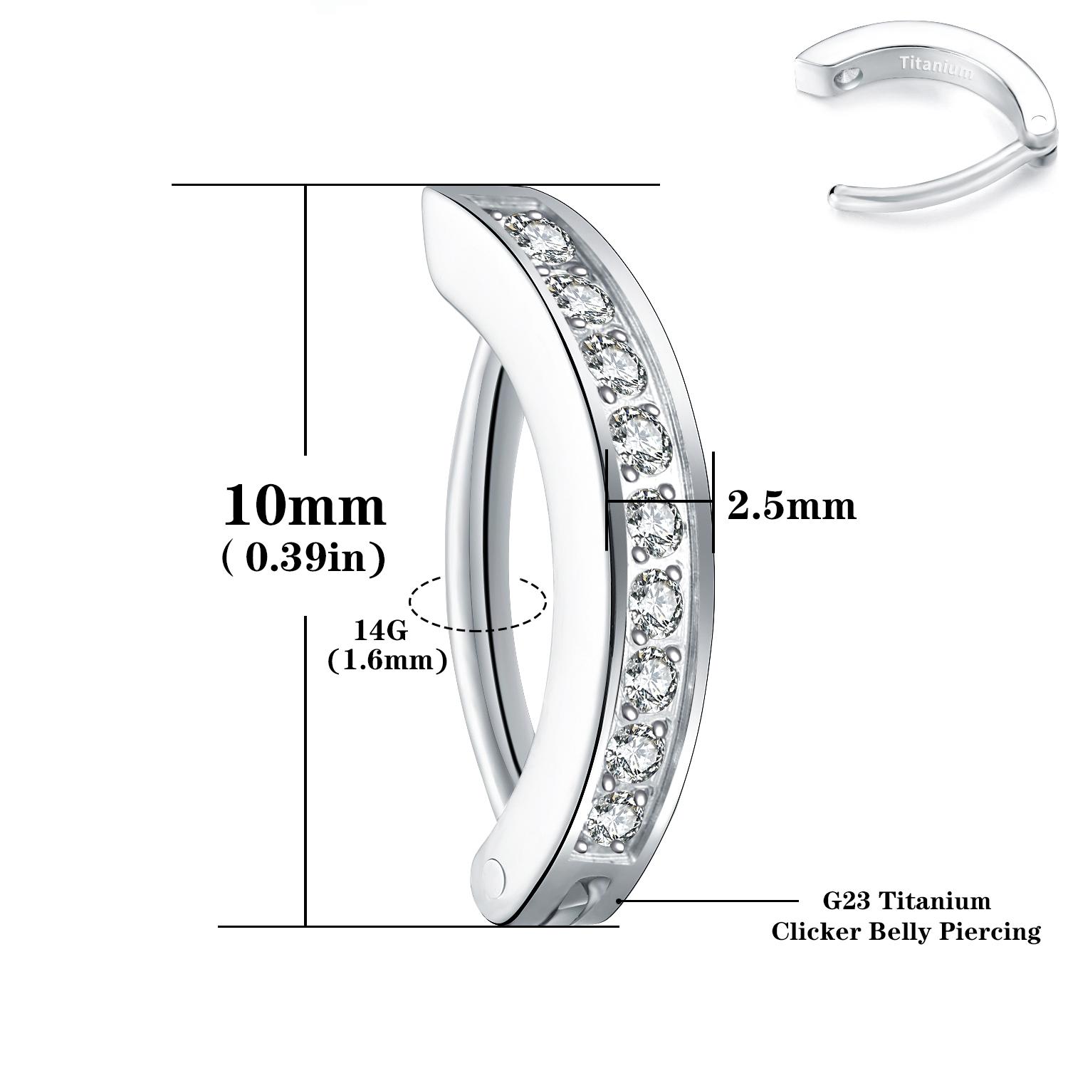 14G G23 Titanium Clicker Navelpiercing, 10/12mm Omgekeerd Gebogen Hoepel Navelstaafje Body Piercing Sieraden