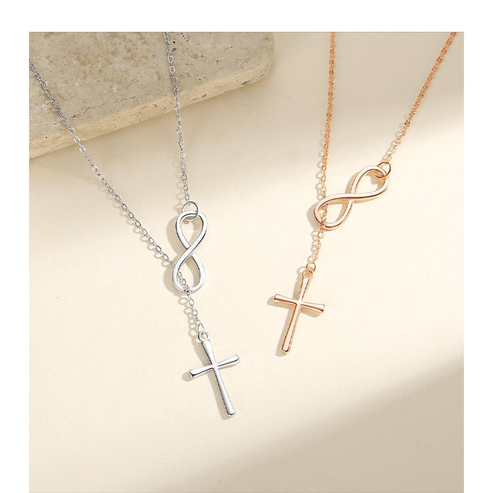 Trendy Minimalist Number 8 Tassel Cross Pendant Necklace for Women Fashion Layering Chain