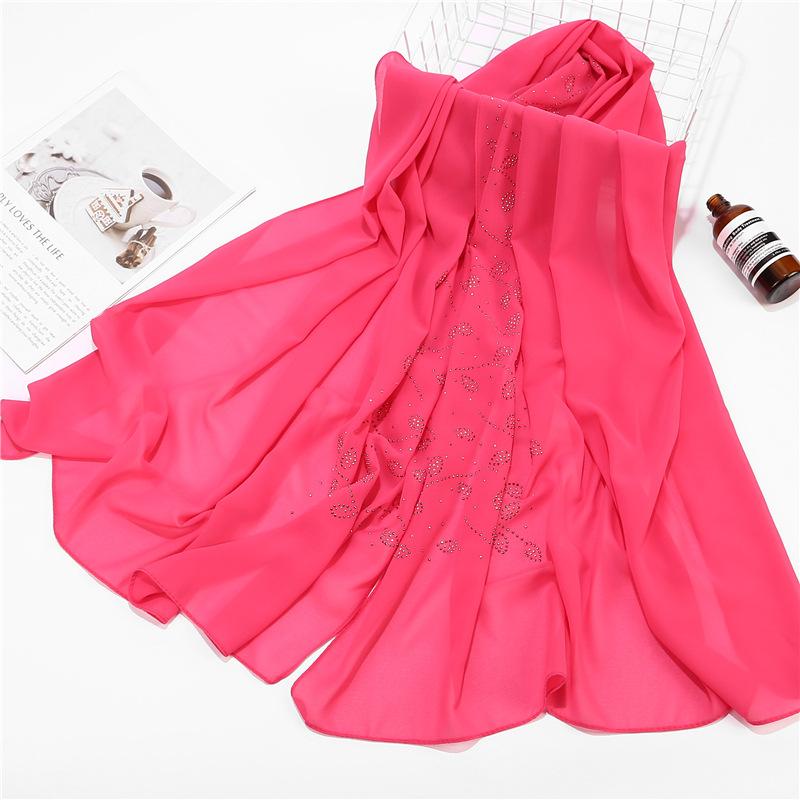 Women Chiffon Scarf Hijabs For Women Leaf Diamond Crystal Scarf Hijab Shawls Wraps Muslim Fashion Hijab Scarf Ramadan Shawl