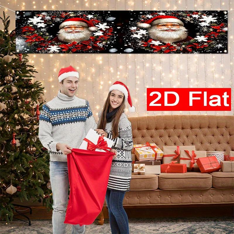 Santa Claus Porch Banner, Winter Holiday Christmas New Year Party Design, Polyester Outdoor Garden Porch Fence Wall Decoration